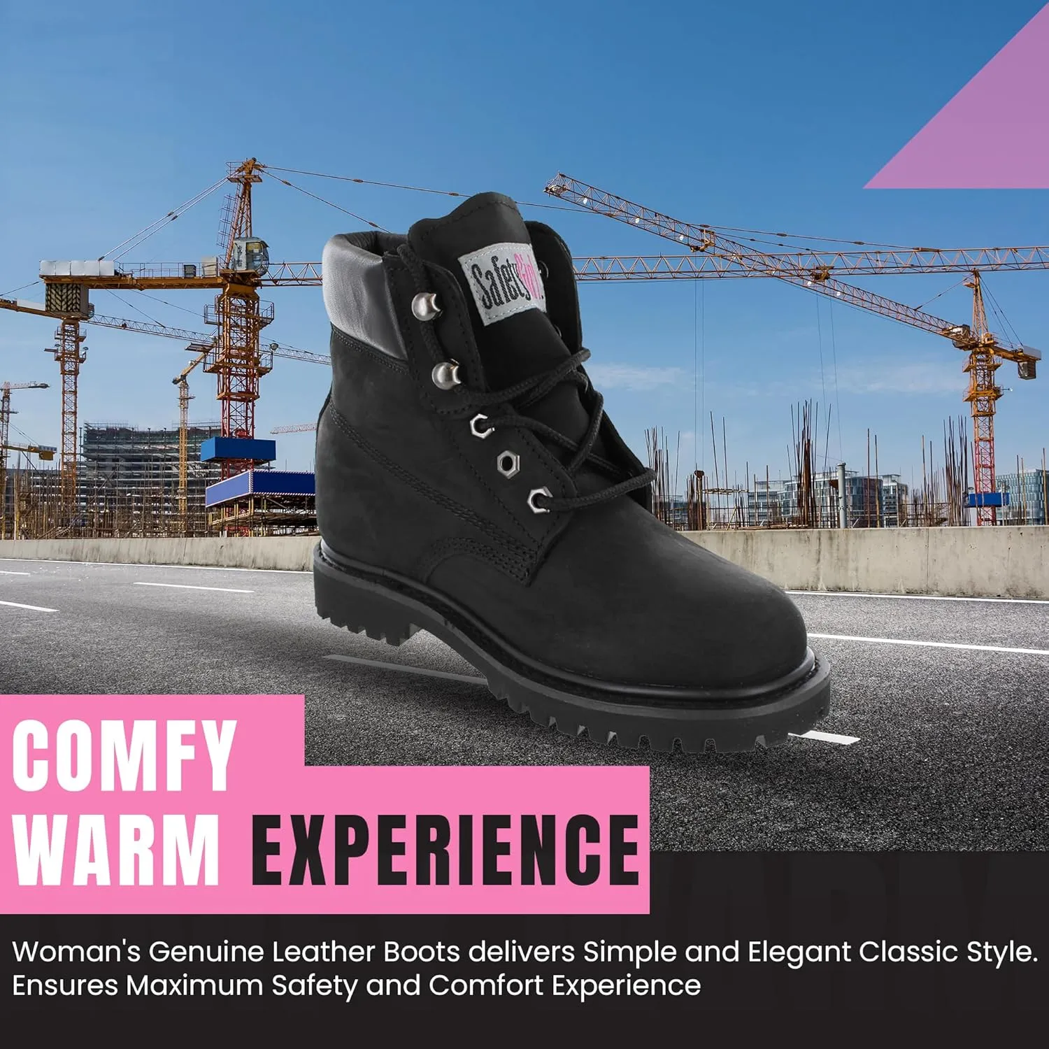 Women’s Work Boots | Waterproof Leather Work Boots for Women | Oil & Slip-Resistant Soft Toe Boots for Women | Premium Nubuck Leather | Lightweight and Comfortable | Black Leather - 9.5W