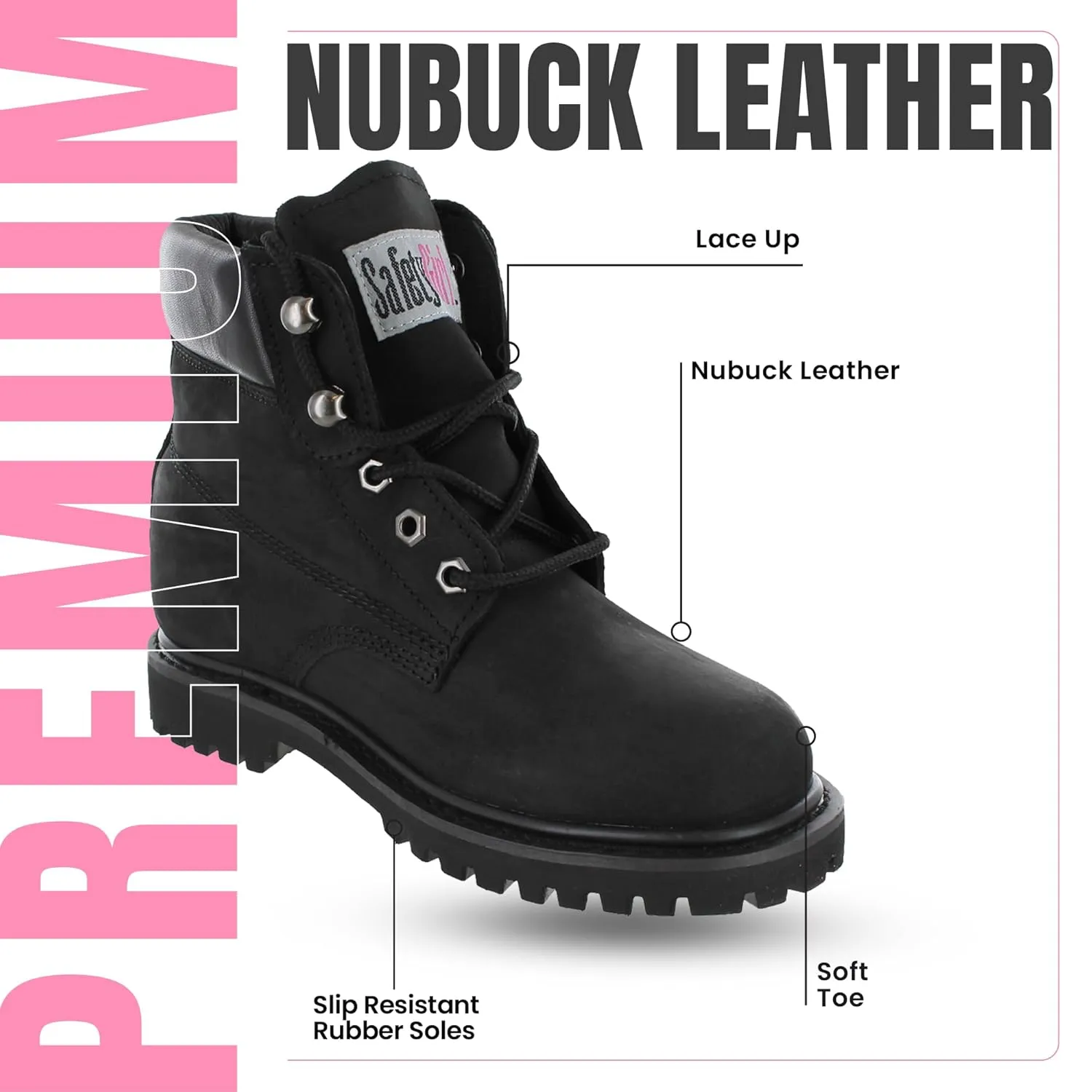 Women’s Work Boots | Waterproof Leather Work Boots for Women | Oil & Slip-Resistant Soft Toe Boots for Women | Premium Nubuck Leather | Lightweight and Comfortable | Black Leather - 9.5W