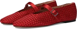 Women's Woven Mary Jane Flats Breathable Ballet Shoes with Adjustable Buckle Strap Comfortable Lace Ballerina Flats