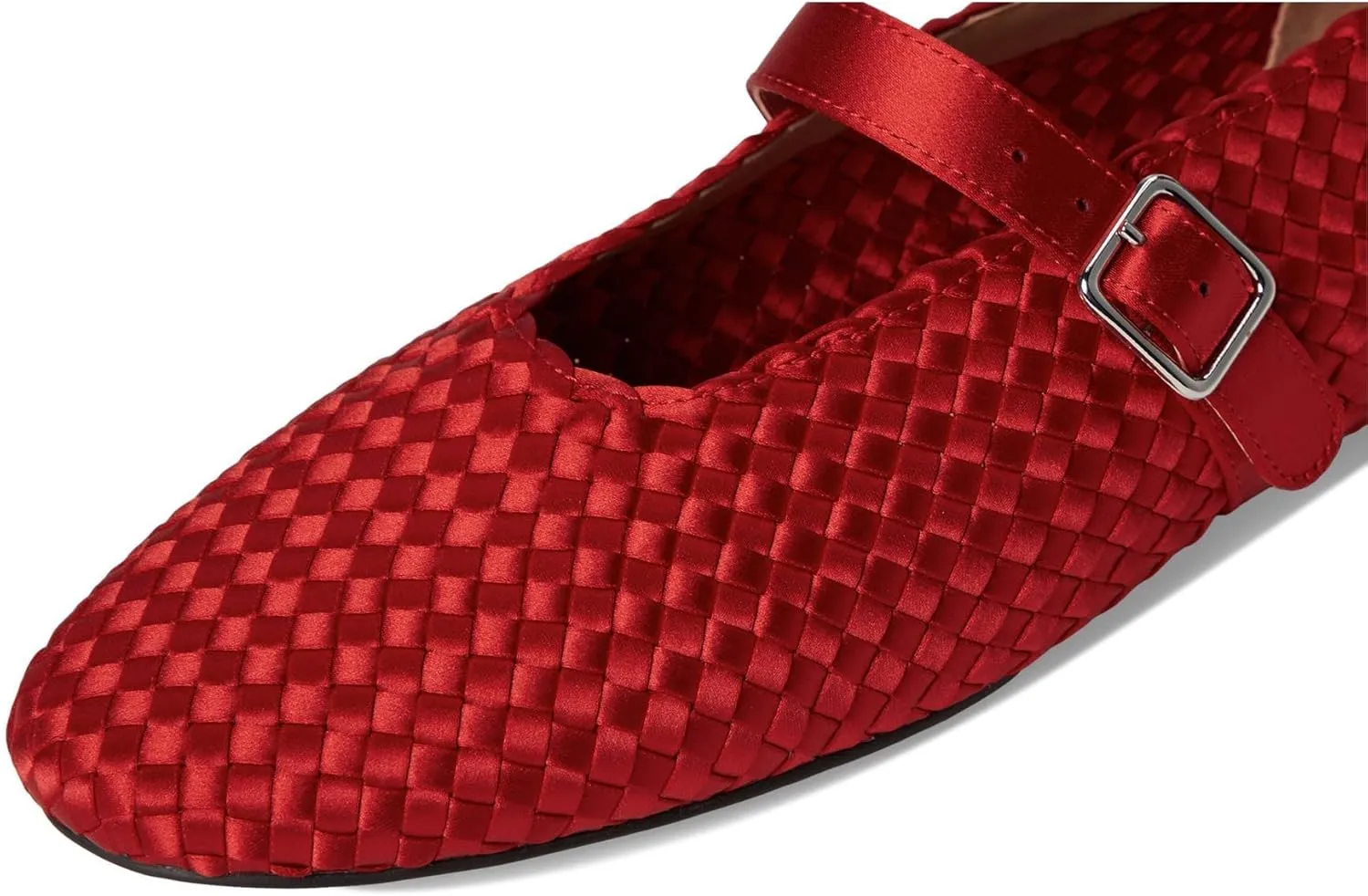 Women's Woven Mary Jane Flats Breathable Ballet Shoes with Adjustable Buckle Strap Comfortable Lace Ballerina Flats