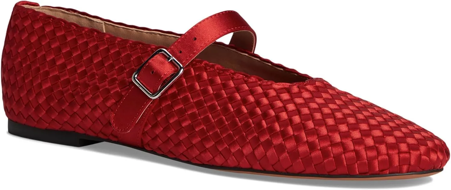 Women's Woven Mary Jane Flats Breathable Ballet Shoes with Adjustable Buckle Strap Comfortable Lace Ballerina Flats