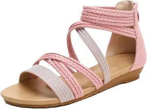 Womens Zip Back Strap Wedge Heel Open Side Vamp Gladiator Sandals PU Upper Bohemian Summer Sandals