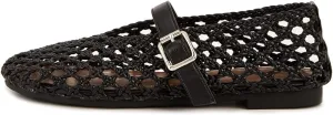 Woven Ballet Flat for Women Raffia Netted Mary Jane Flats Comfortable Casual Dressy Flat Shoes with Buckle Strap