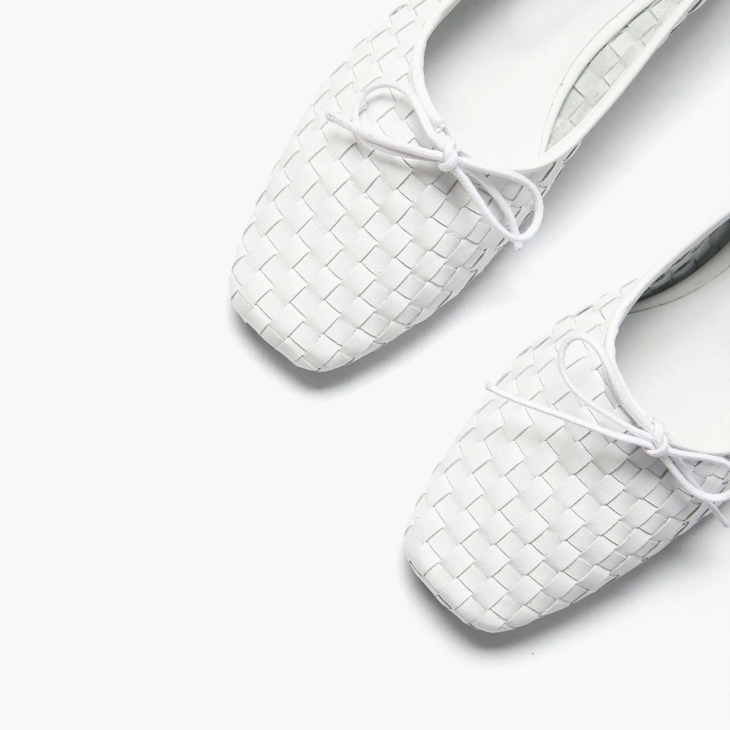 Woven Flats Ballet Shoes for Women with Bows Square Head Design Pull On Comfortable Elegance