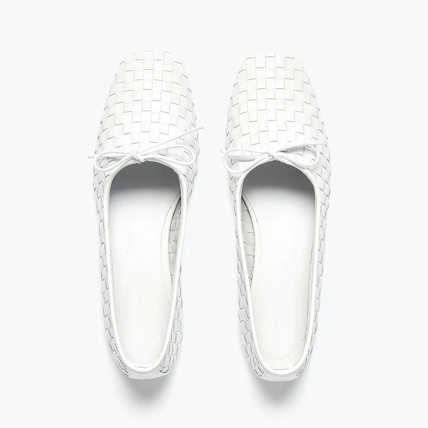 Woven Flats Ballet Shoes for Women with Bows Square Head Design Pull On Comfortable Elegance