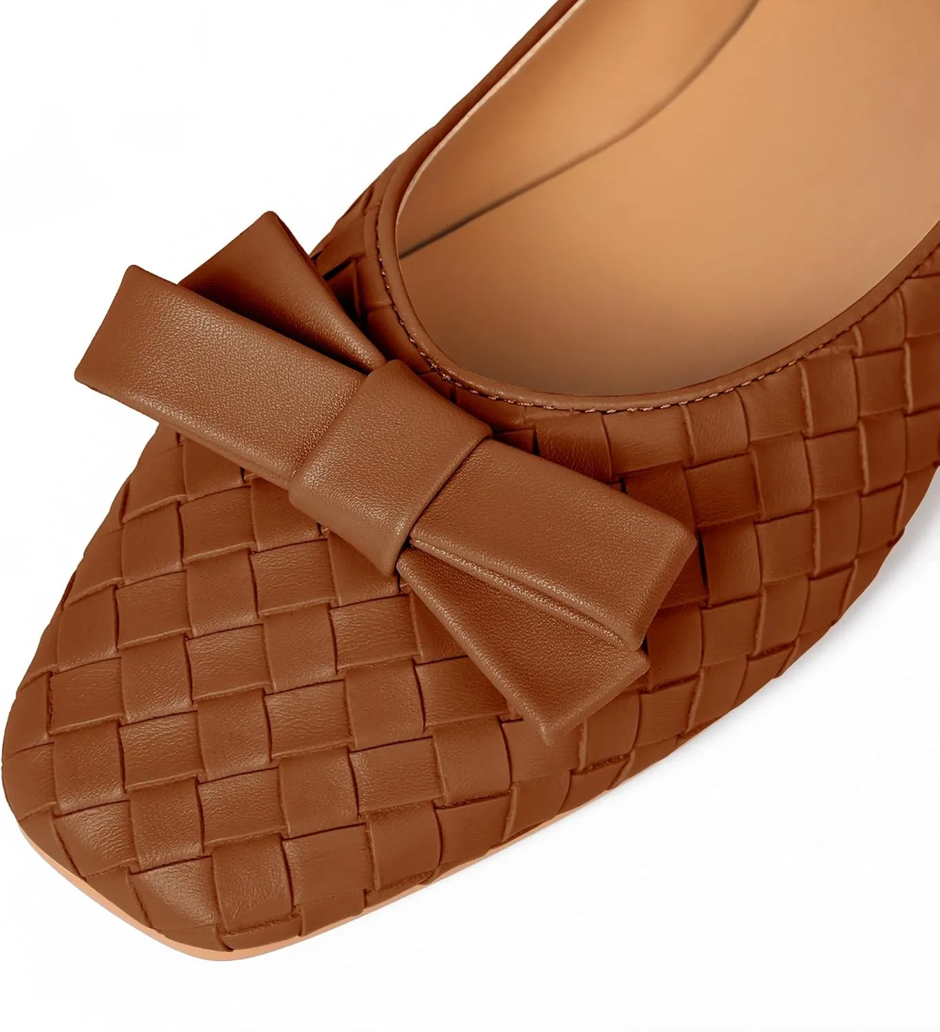 Woven Flats for Women Square Toe Ballet Flats Ladies Slip on Bow Ballerina Dress Shoes
