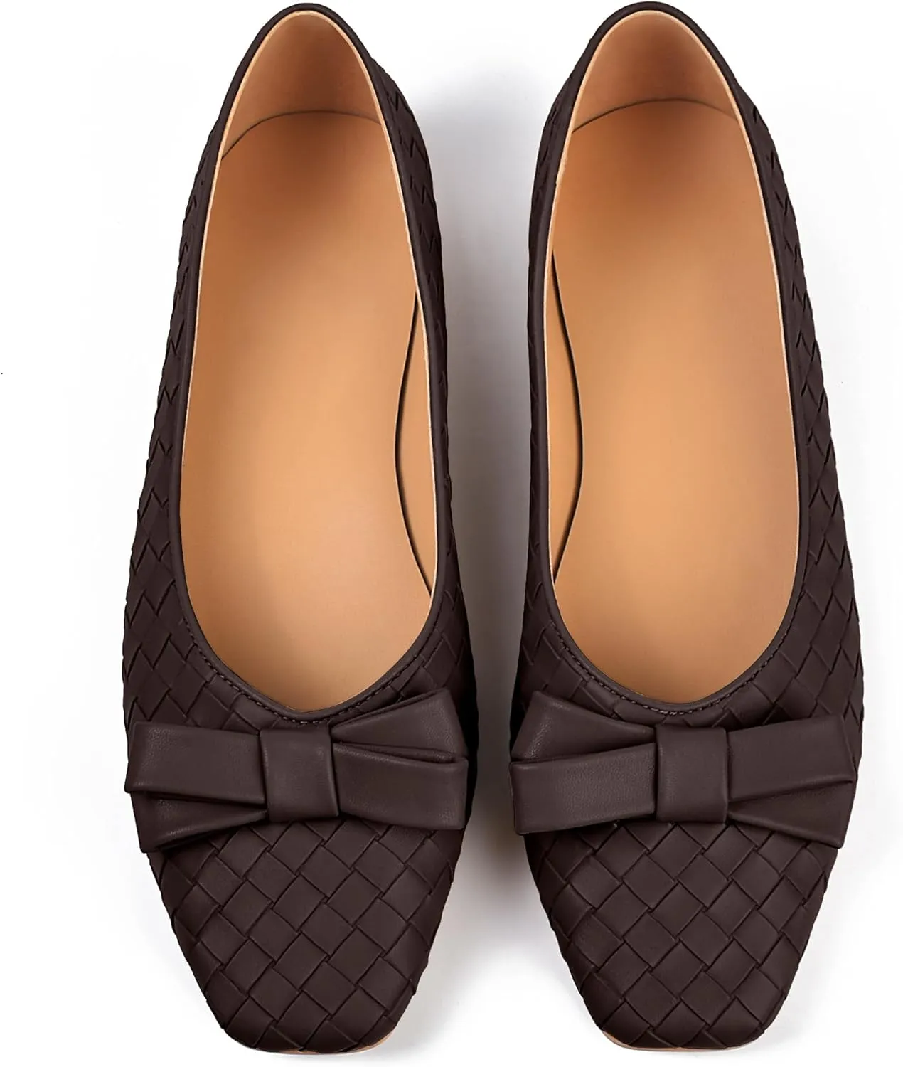 Woven Flats for Women Square Toe Ballet Flats Ladies Slip on Bow Ballerina Dress Shoes