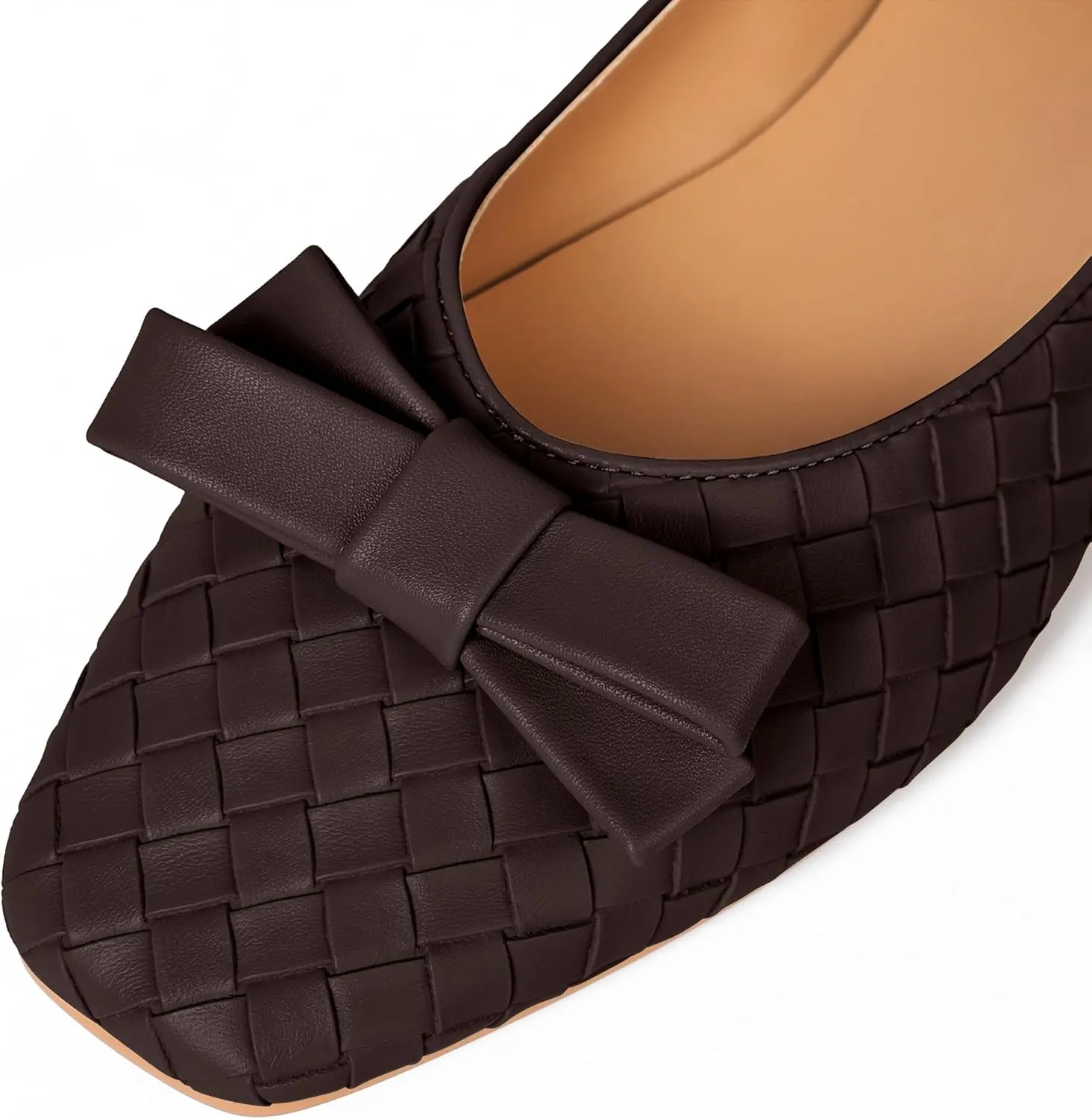 Woven Flats for Women Square Toe Ballet Flats Ladies Slip on Bow Ballerina Dress Shoes