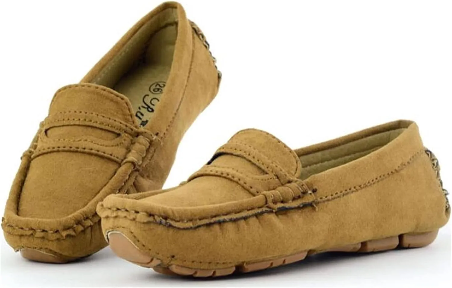 WUIWUIYU Boys Girls Casual Slip-ons Suede Penny Loafers Moccasins Shoes
