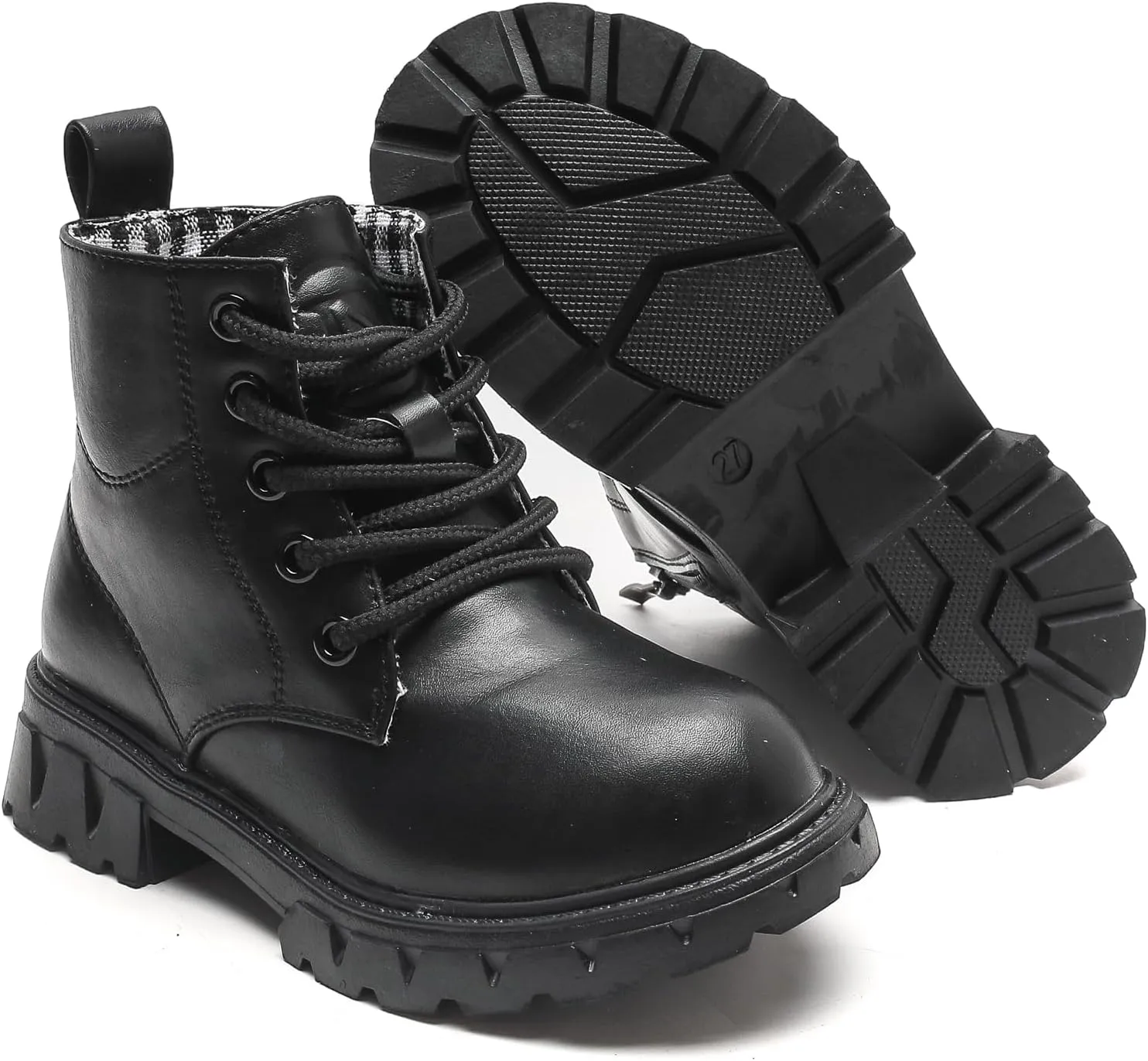 WUIWUIYU Boys Girls Combat Boots Waterproof Zip-up Hiking Ankle Boots Short Booties Desert Motorcyle Boots