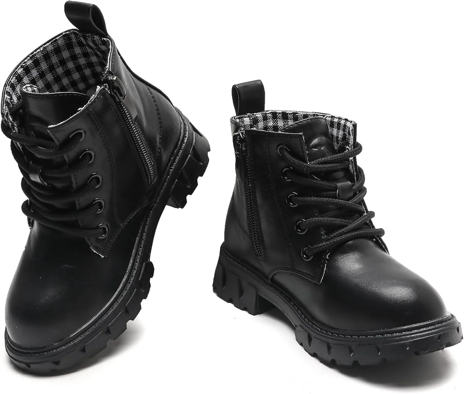 WUIWUIYU Boys Girls Combat Boots Waterproof Zip-up Hiking Ankle Boots Short Booties Desert Motorcyle Boots