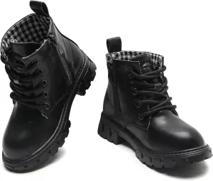 WUIWUIYU Boys Girls Combat Boots Waterproof Zip-up Hiking Ankle Boots Short Booties Desert Motorcyle Boots