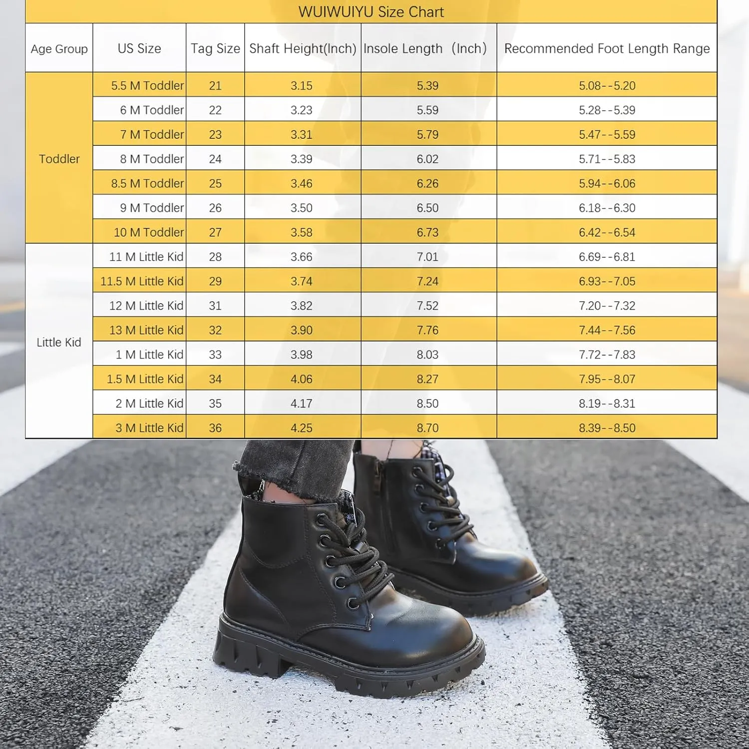 WUIWUIYU Boys Girls Combat Boots Waterproof Zip-up Hiking Ankle Boots Short Booties Desert Motorcyle Boots