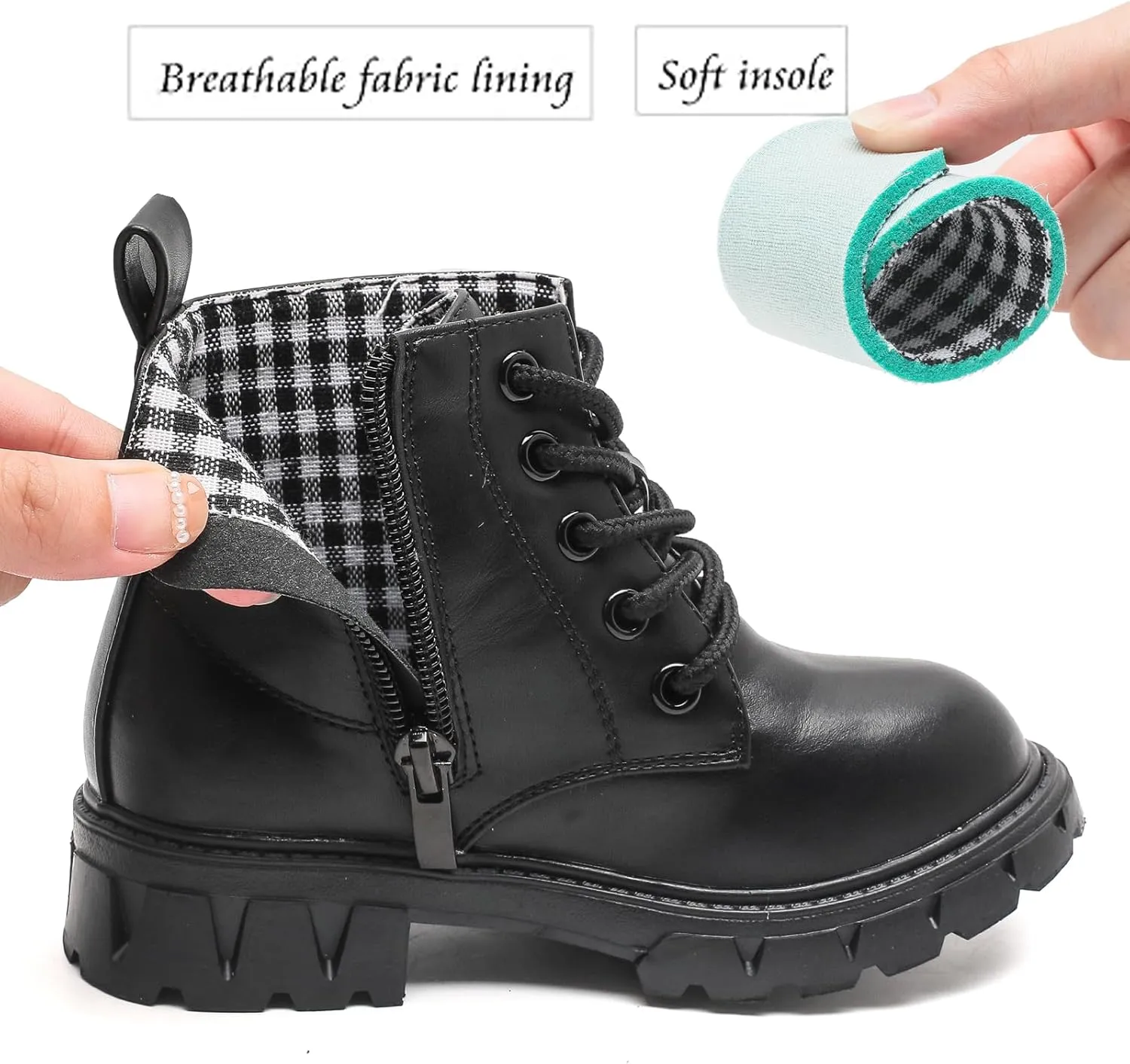 WUIWUIYU Boys Girls Combat Boots Waterproof Zip-up Hiking Ankle Boots Short Booties Desert Motorcyle Boots