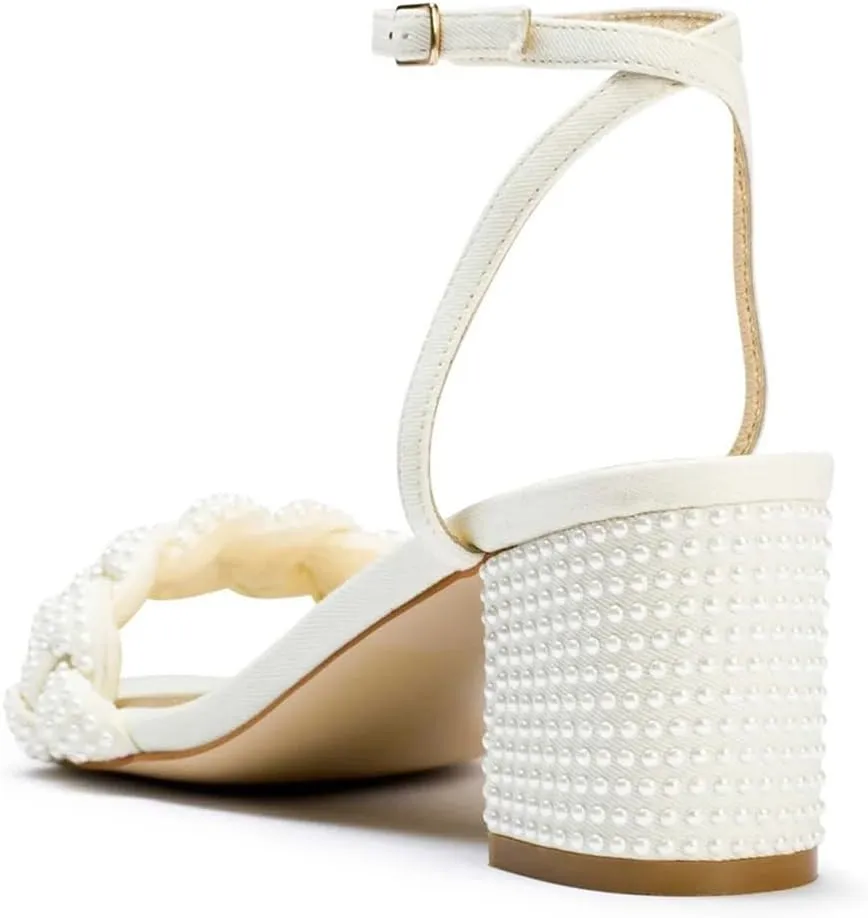 XYD Women's Open Toe Plait Wedding Mid Block Heel Sandals Ankle Strap with Buckle Bridal Dress Shoes
