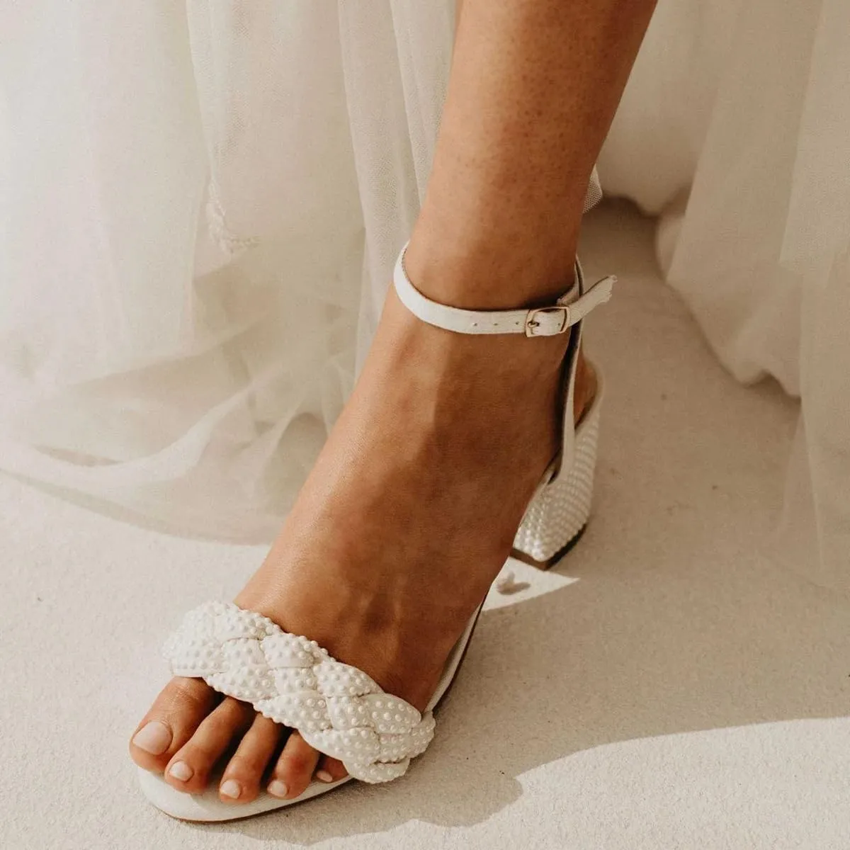XYD Women's Open Toe Plait Wedding Mid Block Heel Sandals Ankle Strap with Buckle Bridal Dress Shoes