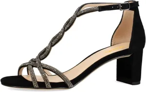 XYD Women's Sparkling Twining T-Bar Block Sandals Open Toe Ankle Straps Low Heel Pumps Dress Wedding Shoes