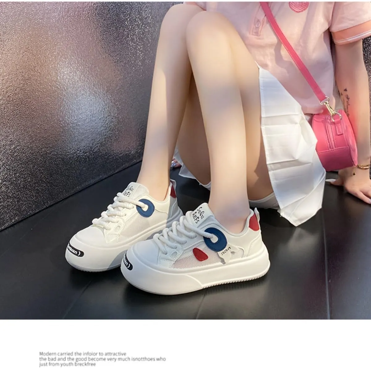 Y2K Chunky Platform Sneakers for Women, Summer Breathable Mesh Casual Shoes, Korean Style Student White Shoes