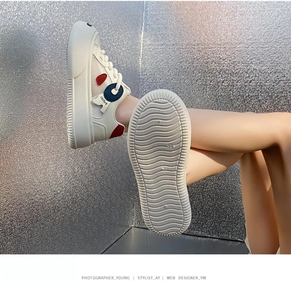 Y2K Chunky Platform Sneakers for Women, Summer Breathable Mesh Casual Shoes, Korean Style Student White Shoes