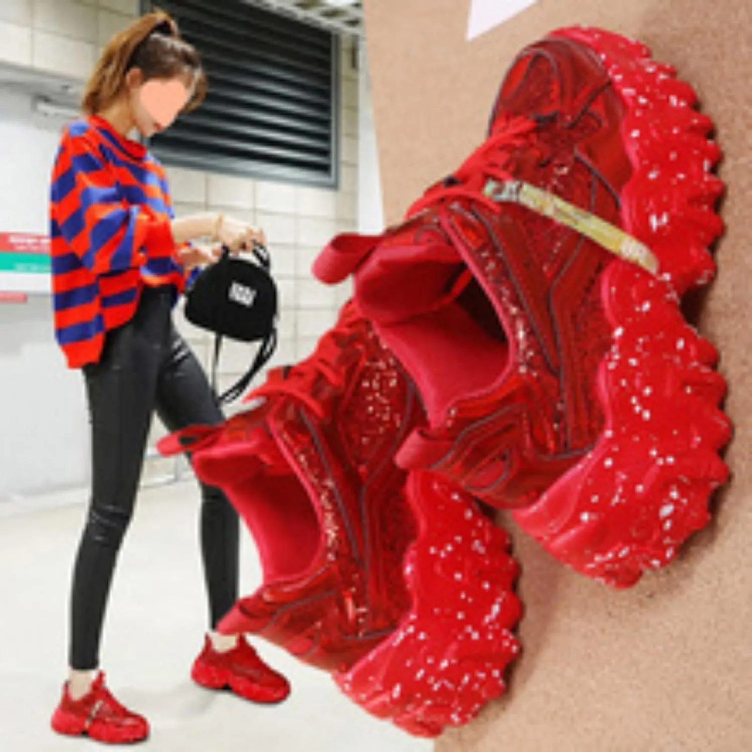 Y2K Sneakers Reflective Shinny Leather Stylish Platform Patent Leather for New Glossy Splatter Flatform Women Casual Wear with 2.36-Inch Elevation