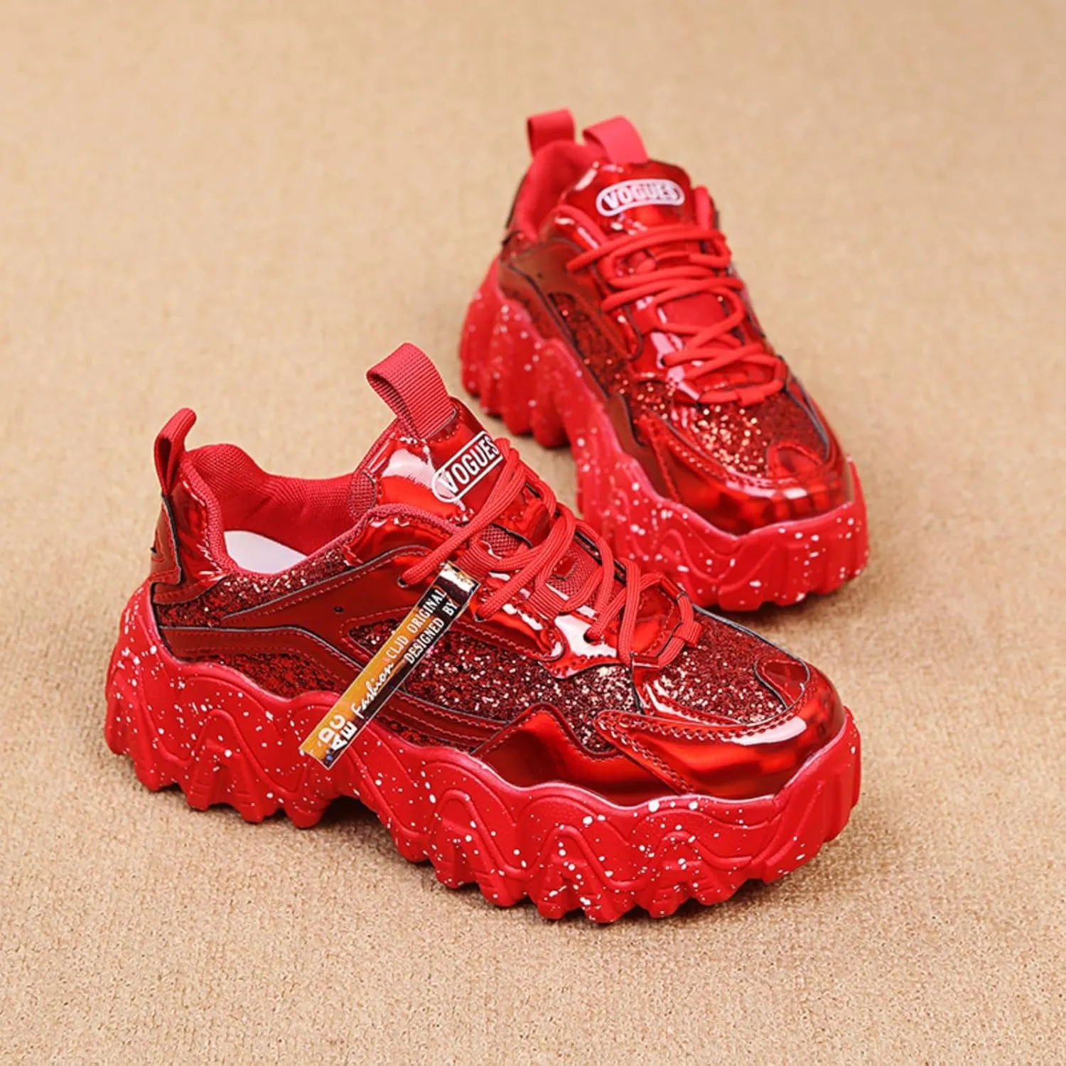 Y2K Sneakers Reflective Shinny Leather Stylish Platform Patent Leather for New Glossy Splatter Flatform Women Casual Wear with 2.36-Inch Elevation