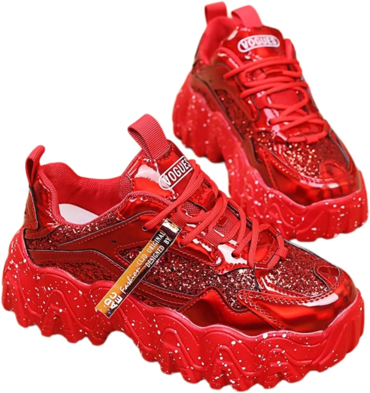 Y2K Sneakers Reflective Shinny Leather Stylish Platform Patent Leather for New Glossy Splatter Flatform Women Casual Wear with 2.36-Inch Elevation