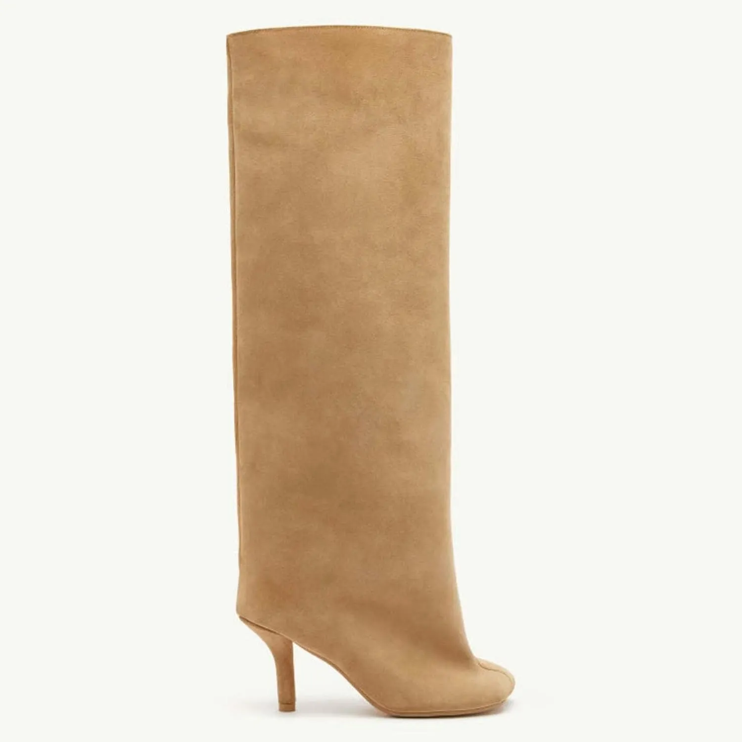 Yishaweiqi Camel Suede Knee High Boots for Women: Square Toe Stiletto Heel Long Tall Wide-Calf Comfortable Fall Boots