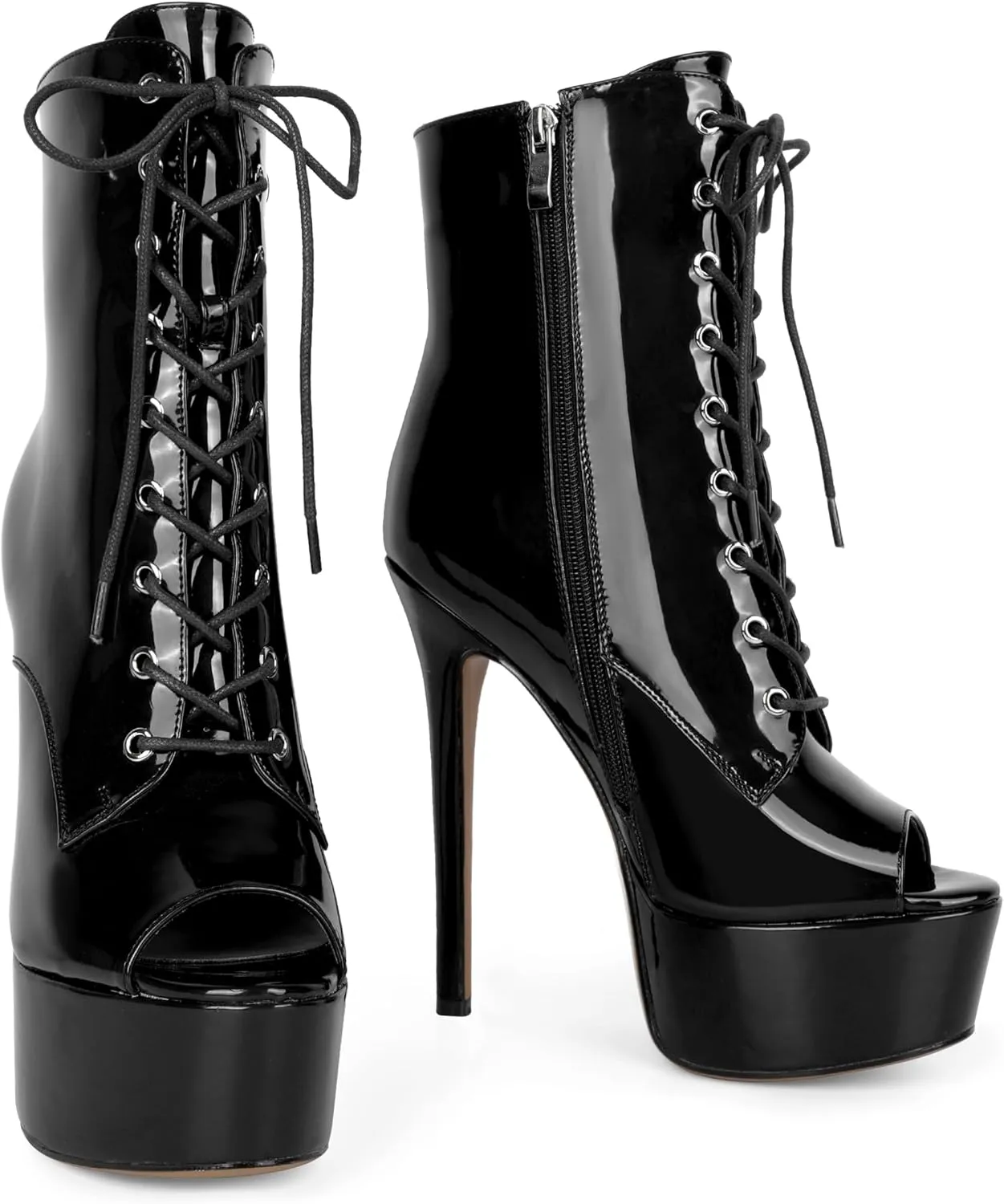 YODEKS Women Ankle Boots Platform Stiletto Heel Boots Peep Toe Booties Side Zipper 6'' Sexy Boots For Club Dance Size 6-12