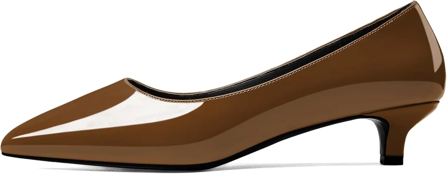 YODEKS Women's Low Kitten Heel Pumps Slip on Pointed Closed Toe 1.5 Inch Casual Office Work Dress Shoes
