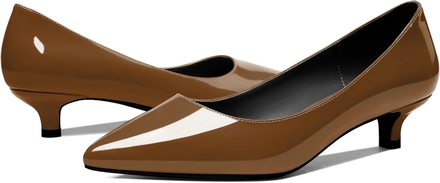 YODEKS Women's Low Kitten Heel Pumps Slip on Pointed Closed Toe 1.5 Inch Casual Office Work Dress Shoes