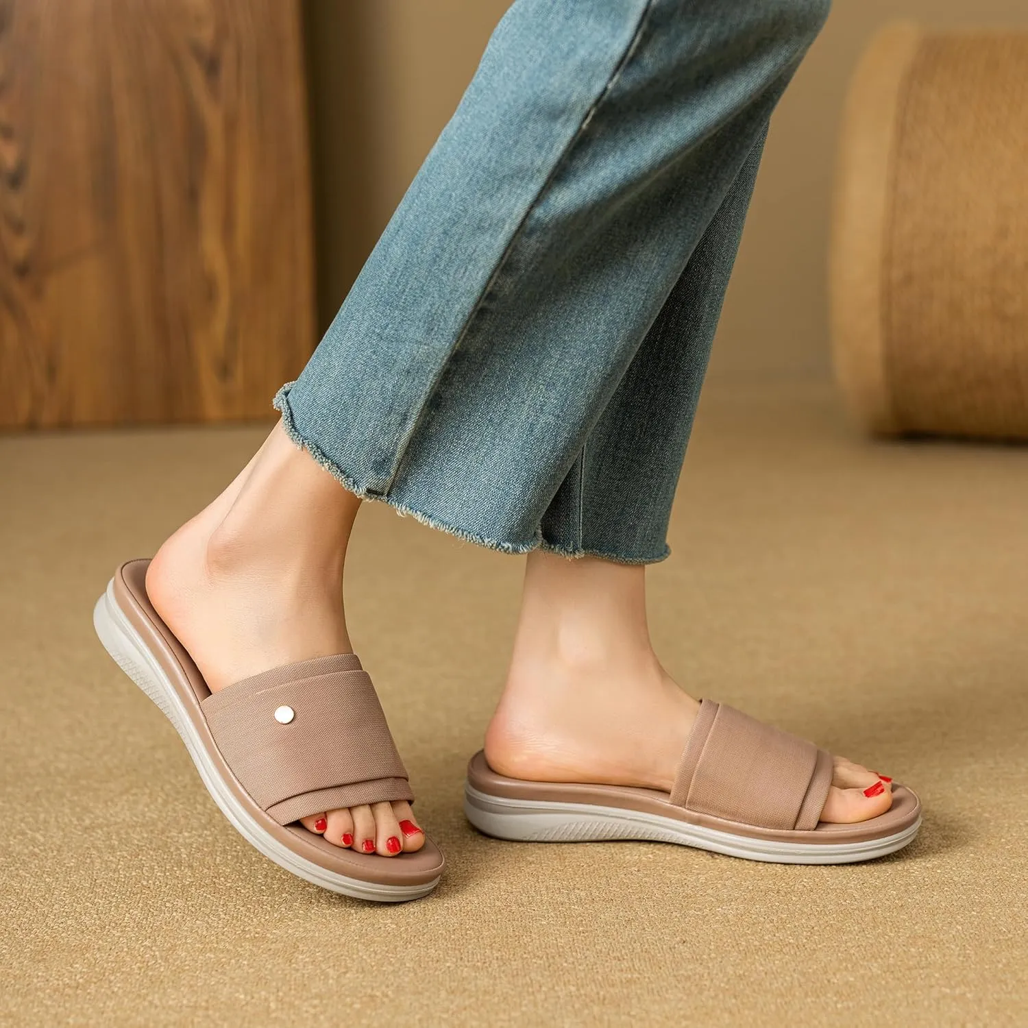 YOKI NEVE Women’s Comfort Open Toe Wedge Slide Sandals, Women’s Sandals Comfortable, Summer Sandals