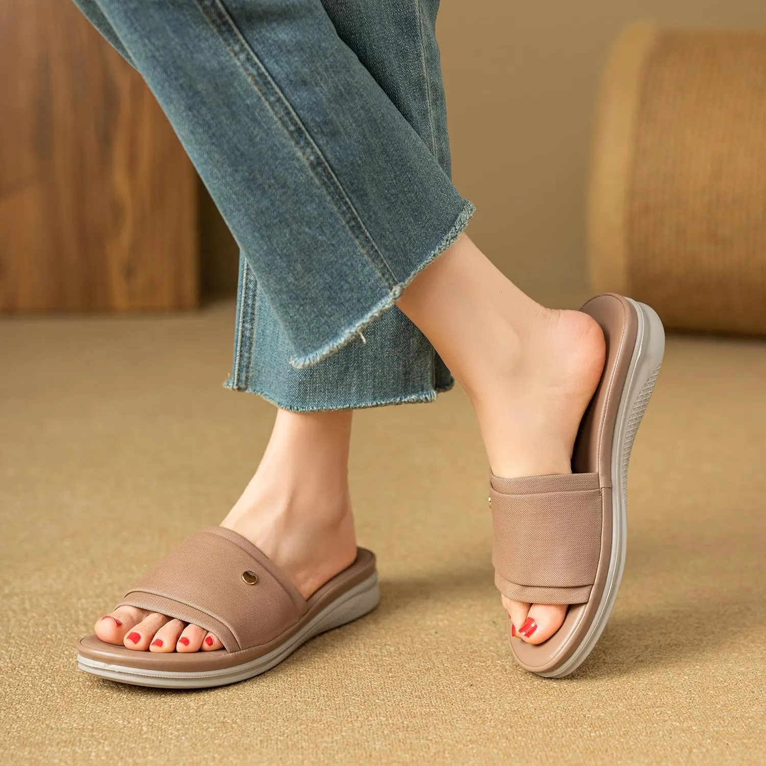 YOKI NEVE Women’s Comfort Open Toe Wedge Slide Sandals, Women’s Sandals Comfortable, Summer Sandals