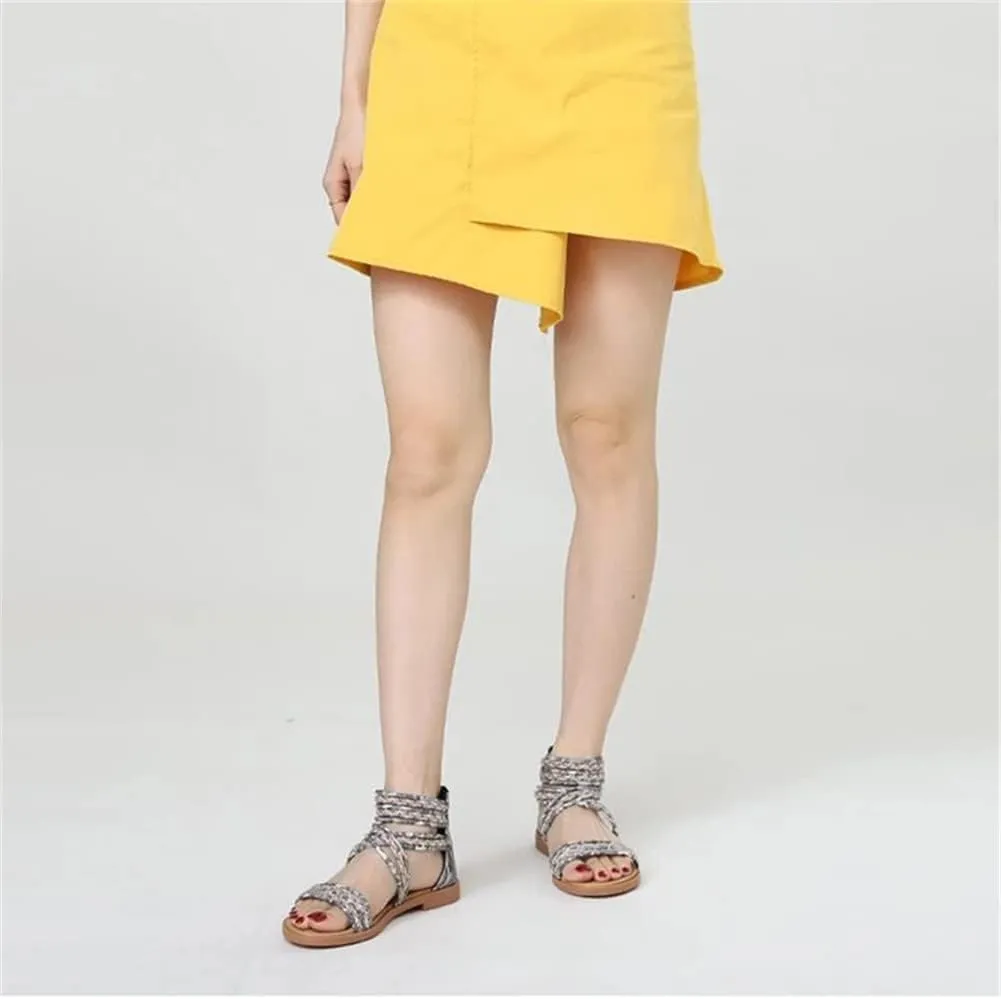 Youllyuu Women's Flat Sandals with Ankle Straps Open Toe Gladiator Sandal Tassels Roman Shoes