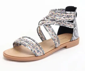 Youllyuu Women's Flat Sandals with Ankle Straps Open Toe Gladiator Sandal Tassels Roman Shoes