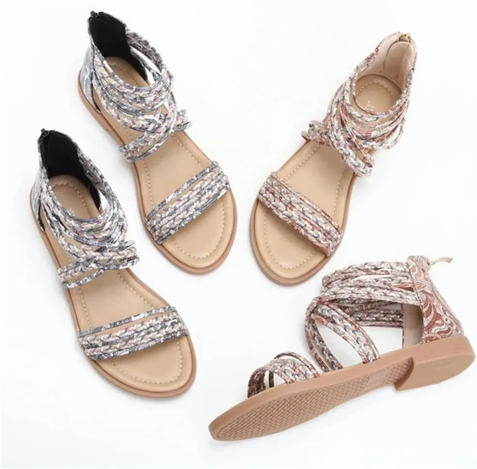 Youllyuu Women's Flat Sandals with Ankle Straps Open Toe Gladiator Sandal Tassels Roman Shoes