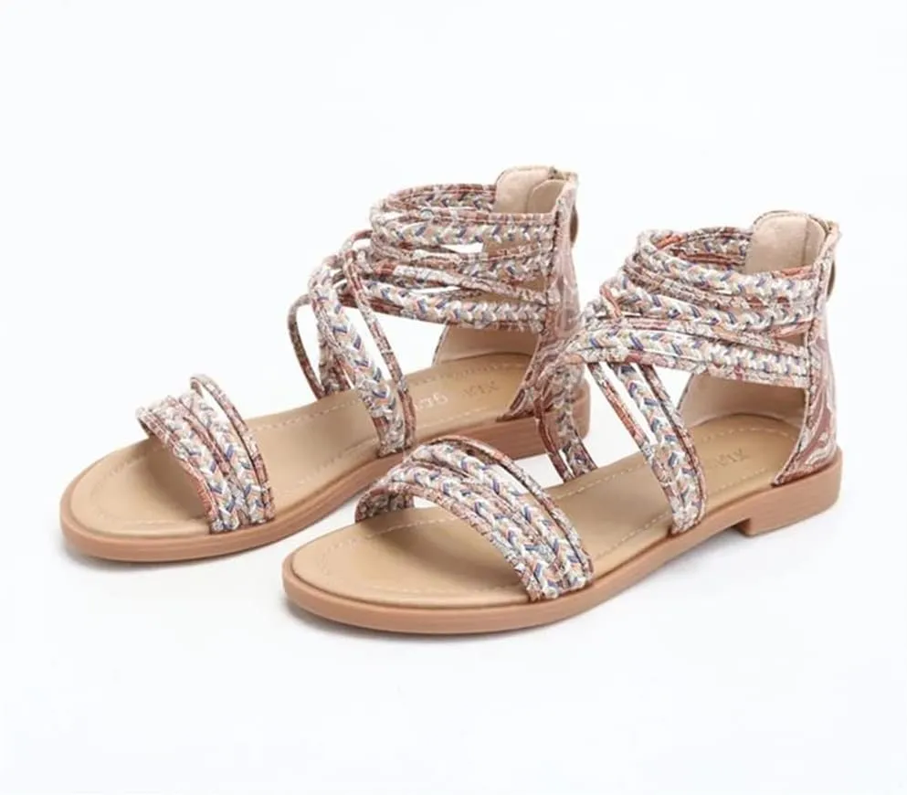 Youllyuu Women's Flat Sandals with Ankle Straps Open Toe Gladiator Sandal Tassels Roman Shoes