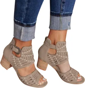 ZBYY Women's Ankle Strap Heeled Sandals Summer Platform Chunky Block Heel Sandals Cutout Peep Toe Heel Sandal with Zipper