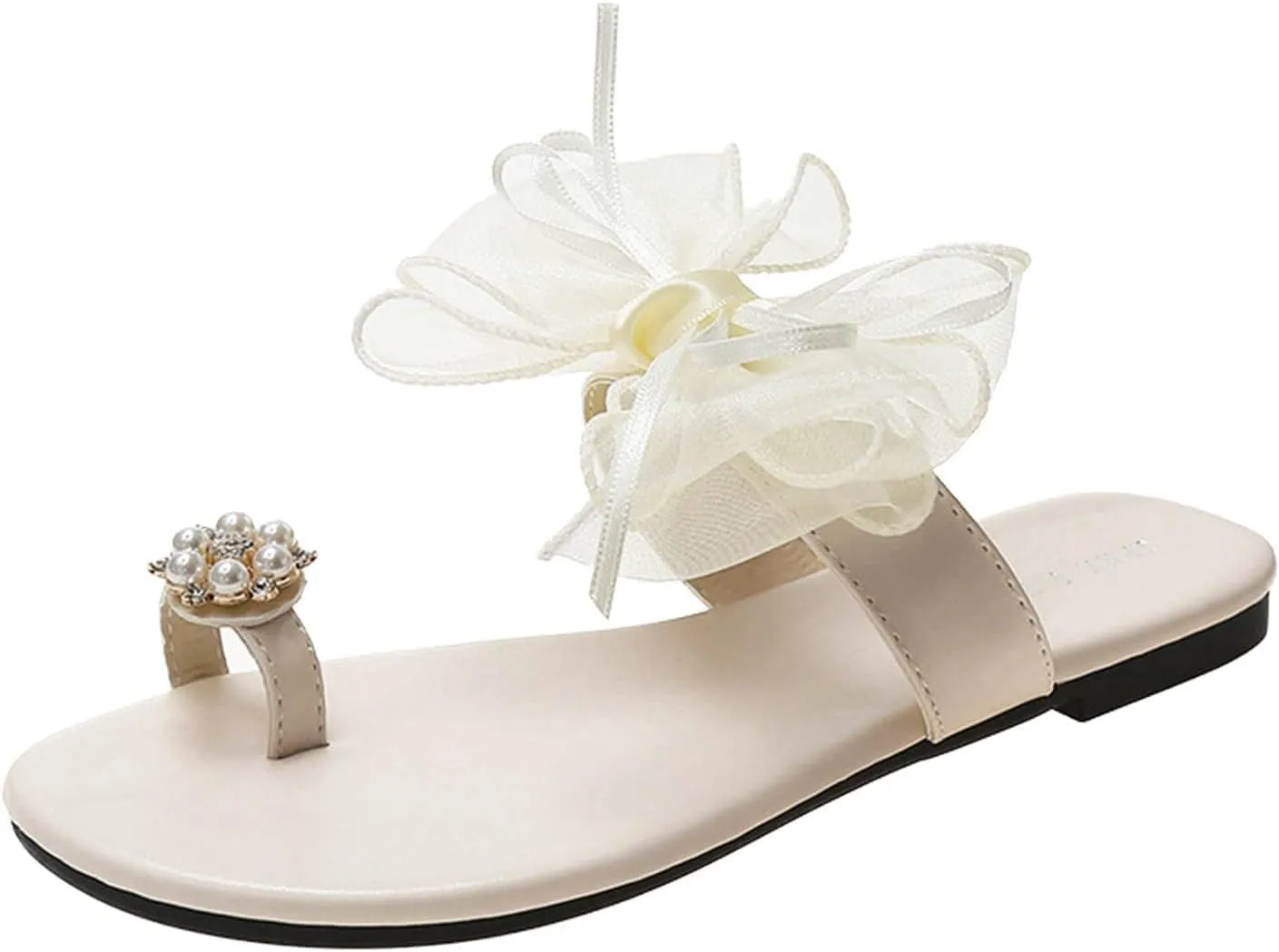 ZBYY Womens Flat Sandals,Summer Bow Tie Beach Sandals for Wedding Party Dress Gladiator Thong Flip Flop Slipper