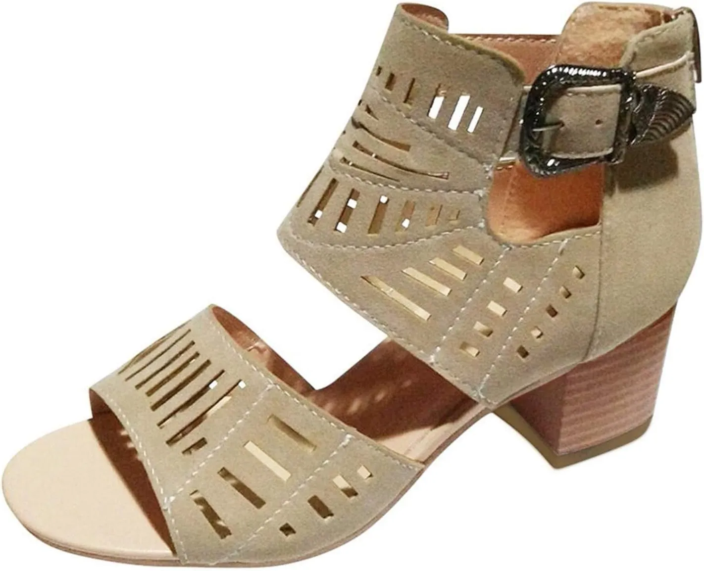 ZBYY Women's Peep Toe Sandals Summer Double Buckle Cutout Side Strap Sandals Chunky Block Low Heel Ankle Strap Sandals