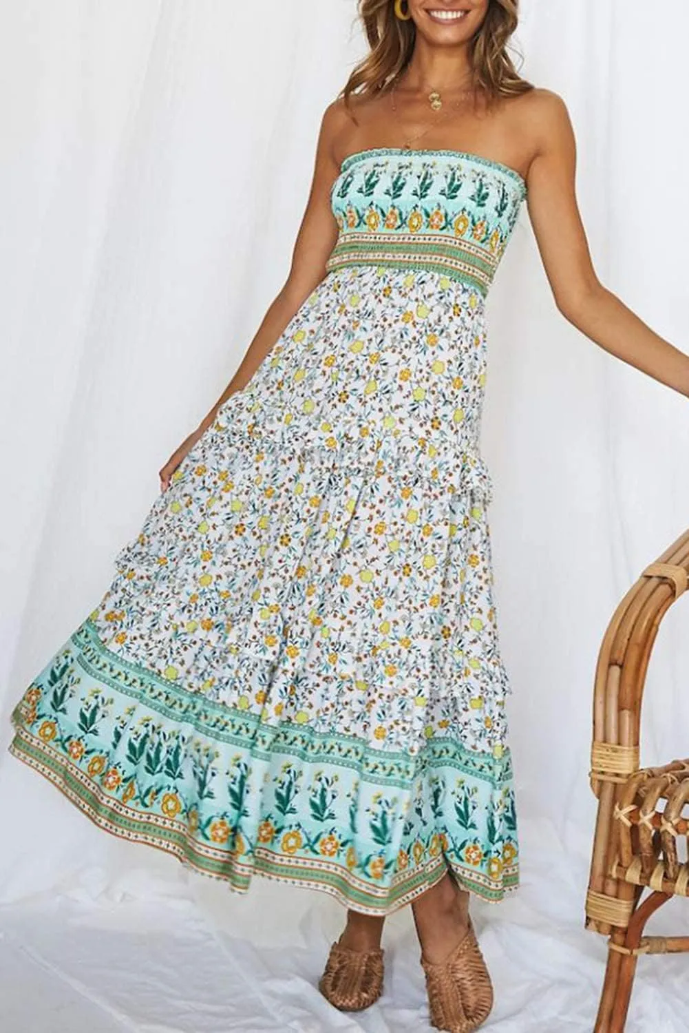ZESICA Women's Summer Strapless Dress Off Shoulder Sleeveless High Waist Solid Color Beach Long Dresses