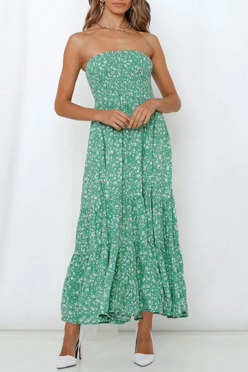 ZESICA Women's Summer Strapless Dress Off Shoulder Sleeveless High Waist Solid Color Beach Long Dresses