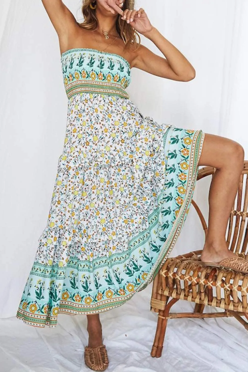 ZESICA Women's Summer Strapless Dress Off Shoulder Sleeveless High Waist Solid Color Beach Long Dresses