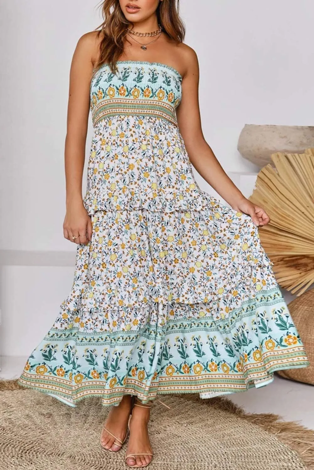 ZESICA Women's Summer Strapless Dress Off Shoulder Sleeveless High Waist Solid Color Beach Long Dresses