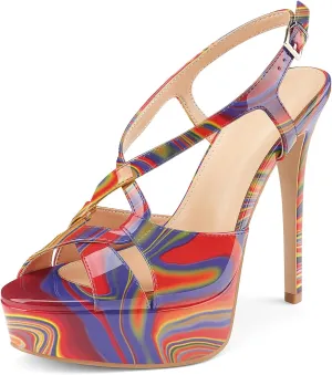 Z.Oufeier Women’s Cross Ankle Strap Slingback Sandals Platform High Stiletto Strappy Heels Open Peep Toe Buckle Summer Dress Sexy Wedding Shoes