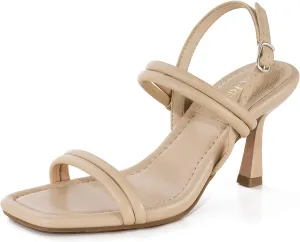 ZURIN Womens Strappy Kitten Heels Sandals Square Open Toe Heeled Sandals Ankle Strap Slingback High Heels Dress Party Evening Prom Shoes