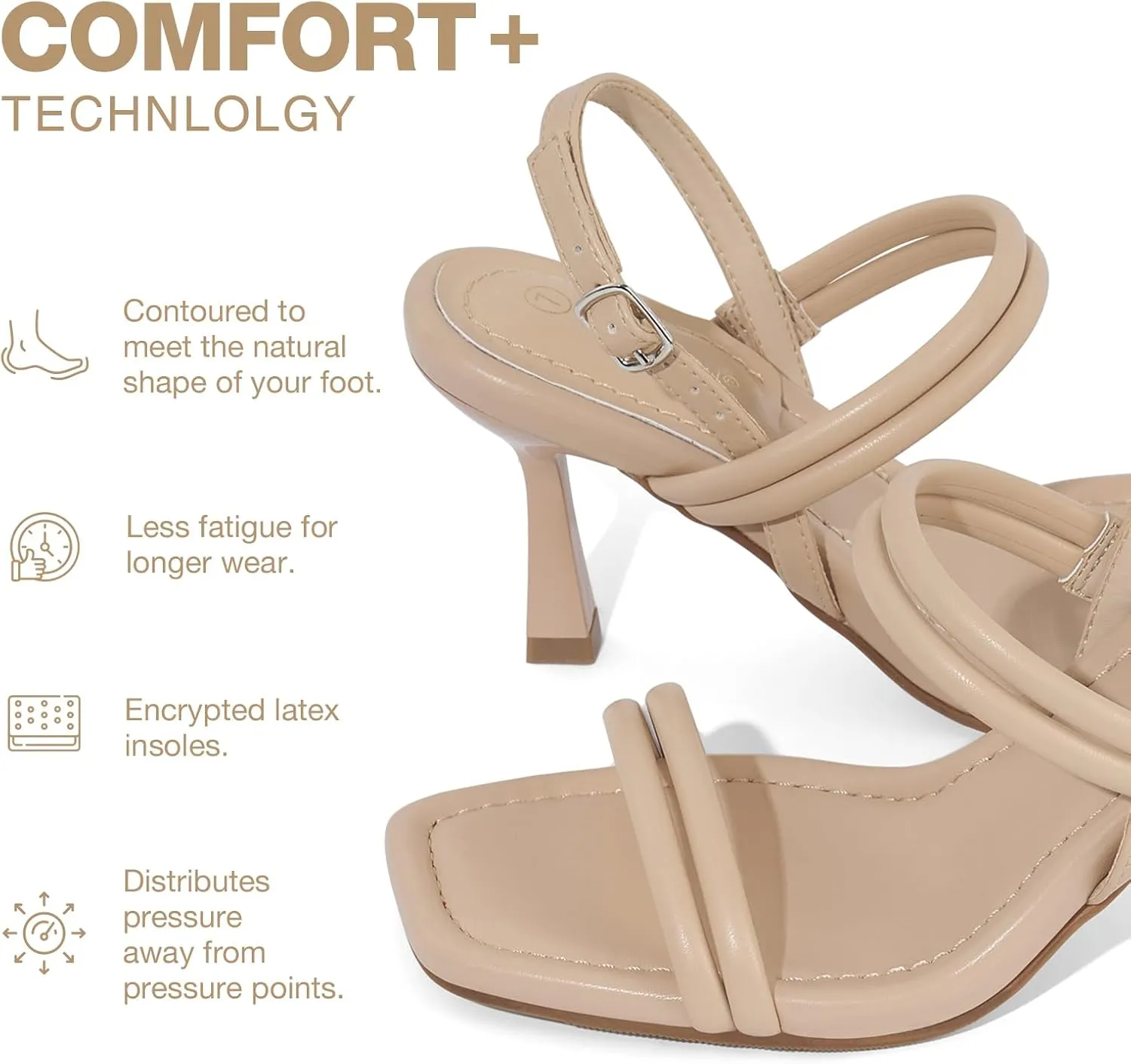 ZURIN Womens Strappy Kitten Heels Sandals Square Open Toe Heeled Sandals Ankle Strap Slingback High Heels Dress Party Evening Prom Shoes