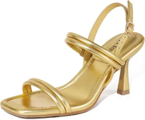 ZURIN Womens Strappy Sandals Stiletto Heels Square Open Toe Ankle Strap Dress Shoes 3 Inch Kitten Heeled Sandals for Wedding Bridal Evening Party Prom Summer